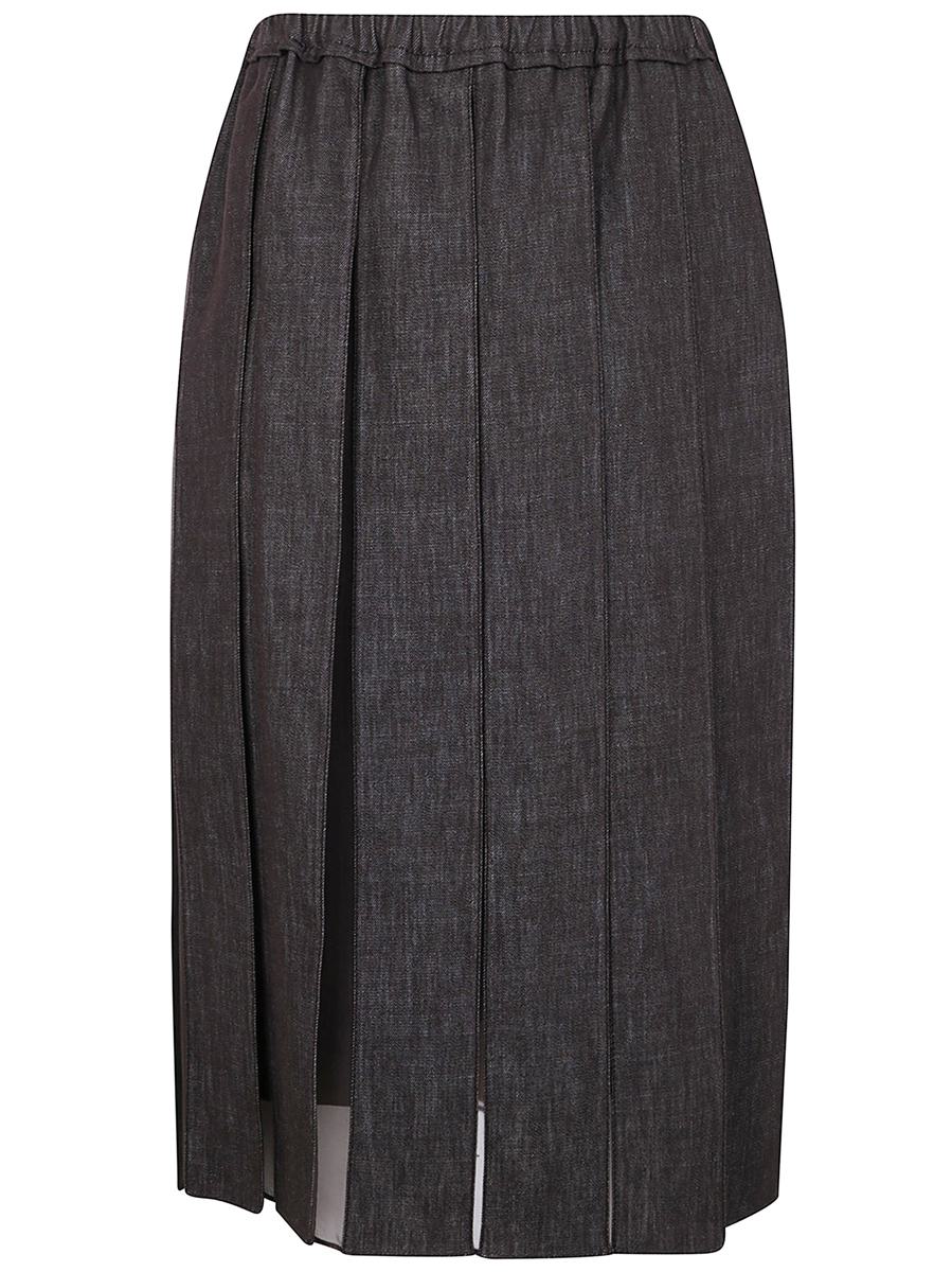 Brunello Cucinelli Plated Denim Midi Skirt Clothing