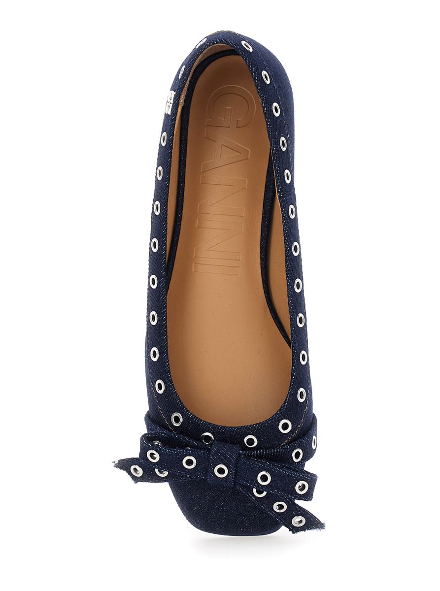 Blue Ballet Flats With Eyelet Details In Cotton Woman