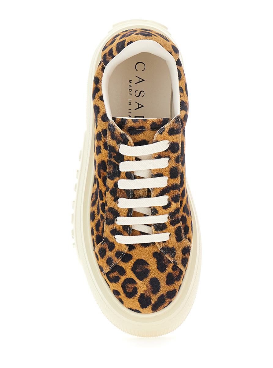 'Malesia' Brown Sneakers With Maxi Rubber Sole And Leopard Motif In Suede Woman