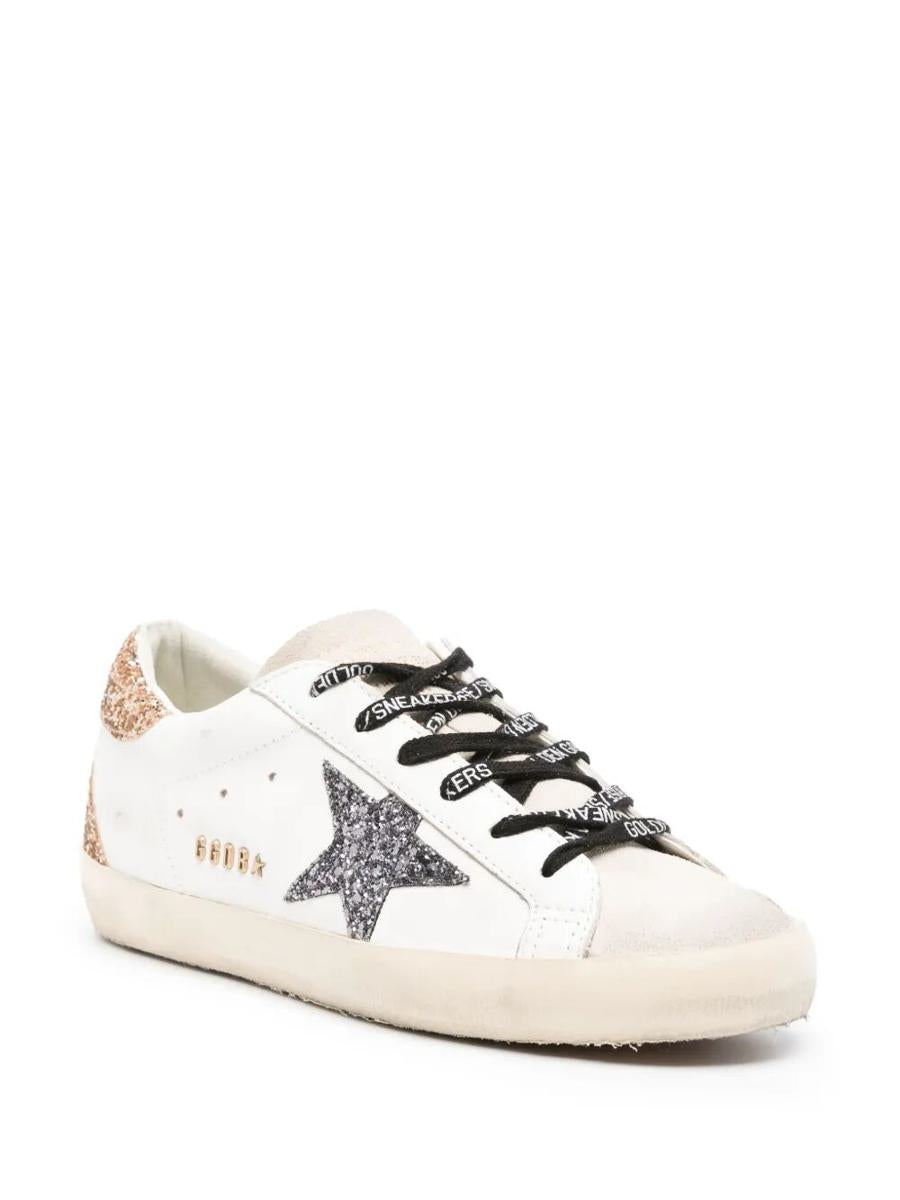 Golden Goose "Super Star" Leather Upper Glitter Star Heel And Spur Metal Lettering Shoes