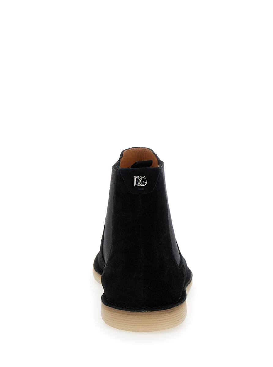 Black Pull-On Ankle Boots With Dg Logo In Suede Man