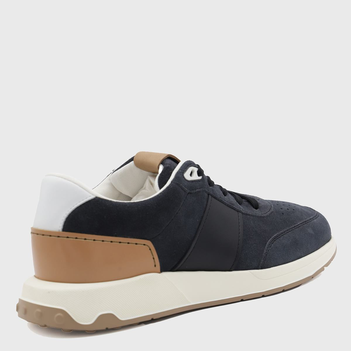Tod'S Navy Blue Suede And Beige Leather Sneakers