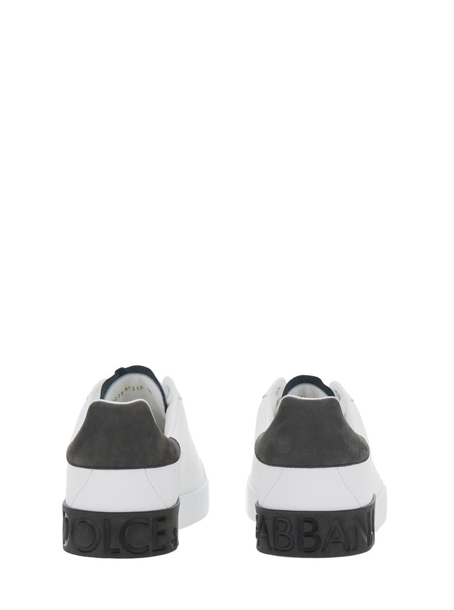 'Portofino' White Low Top Sneakers With Logo Lettering On The Rear In Leather Man