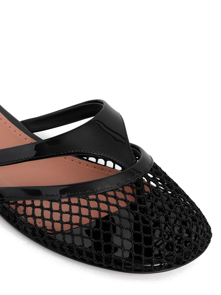 Alaïa Fishnet And Leather Flip Flops Flat Mules Shoes