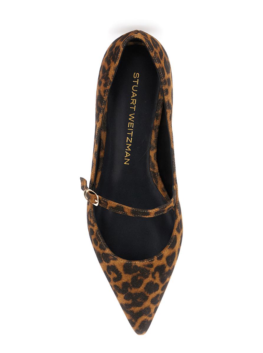 'Emilia' Brown Ballet Shoes With Adjustable Strap Closure And All-Over Leopard Motif In Suede Woman