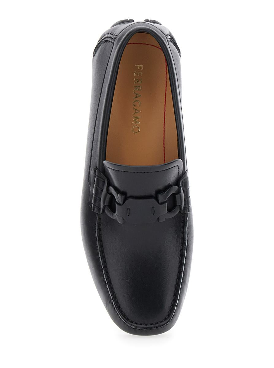Black Loafers With Ganicini Plaque On The Front In Leather Man