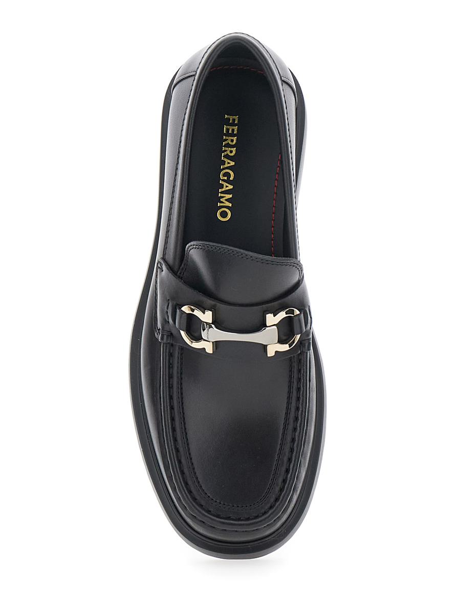 'Duglas' Black Loafers With Gancini Plaque On The Front And Embossed Logo On The Rear In Leather Man
