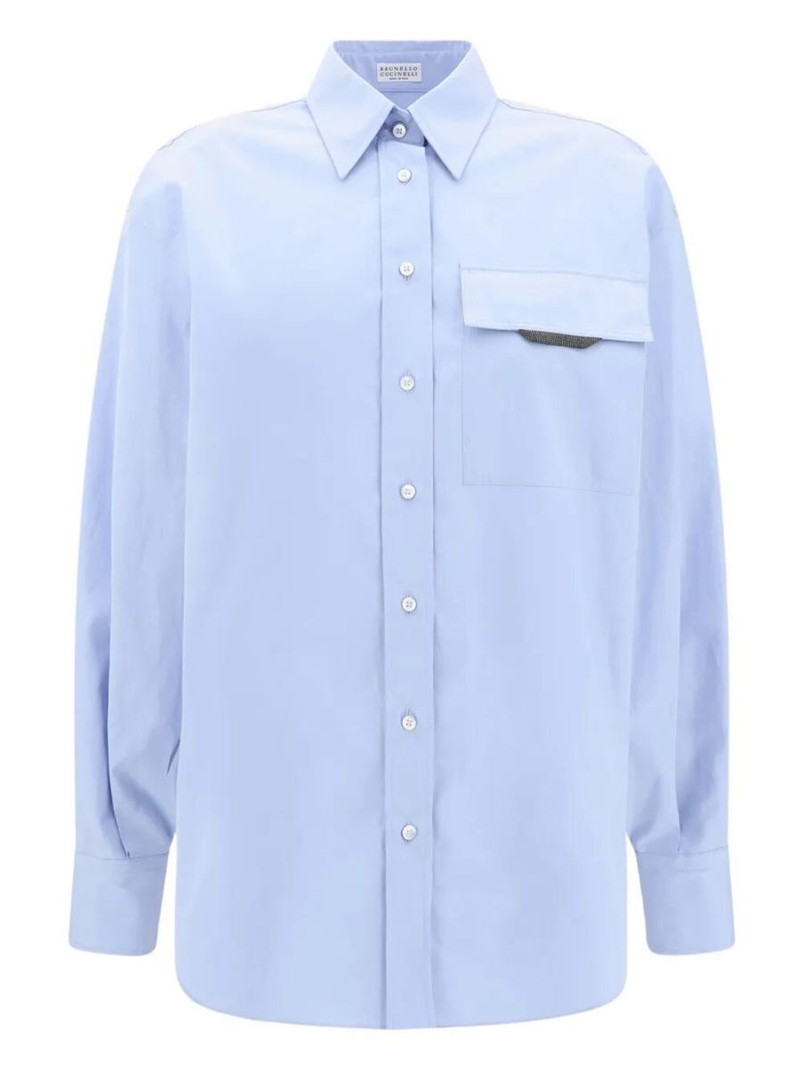 Brunello Cucinelli Shiny Detail Cotton Shirt With Pocket Clothing