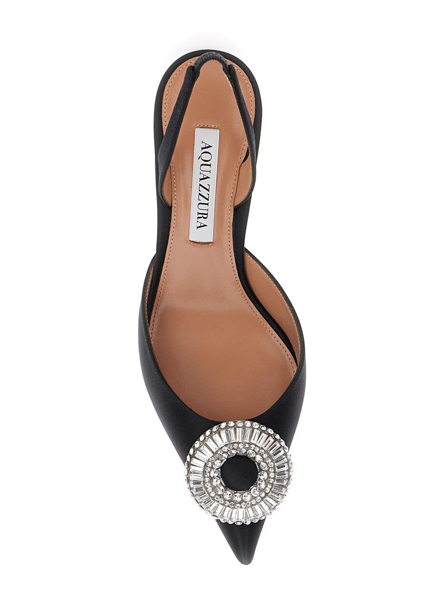 'Crystal Hoop' Black Slingback Pumps With Rhinestoned Embellishment And Kitten Heel In Tech Fabric Woman