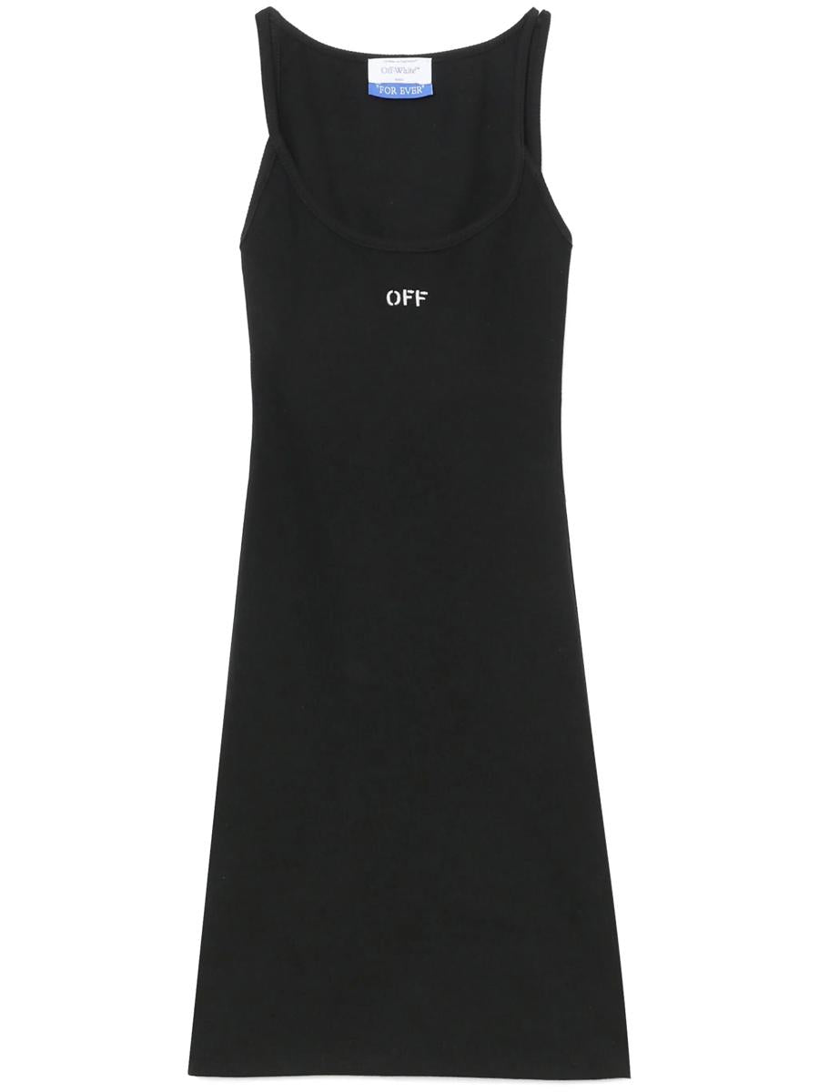Off-White Off-Embroidered Ribbed Minidress