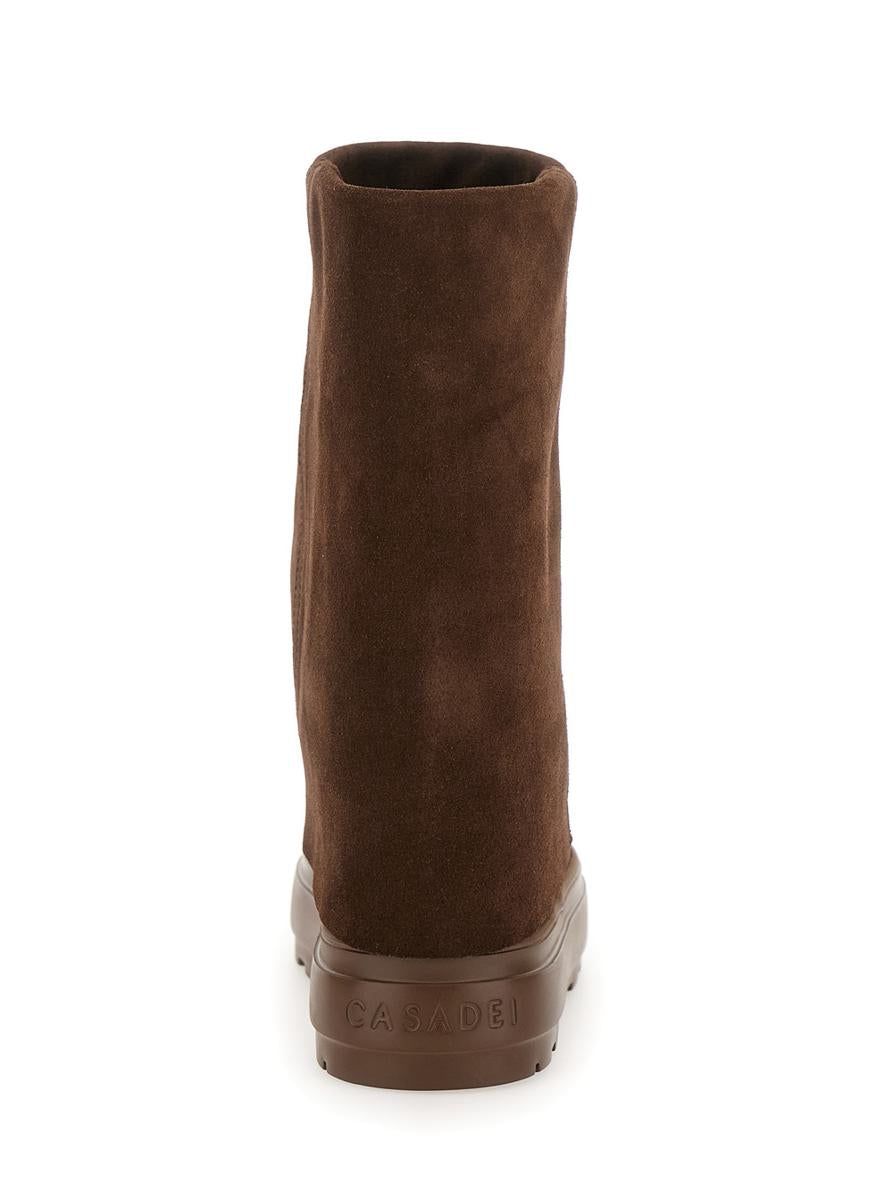 “Renna” Brown Boots With Layered Design In Suede Woman