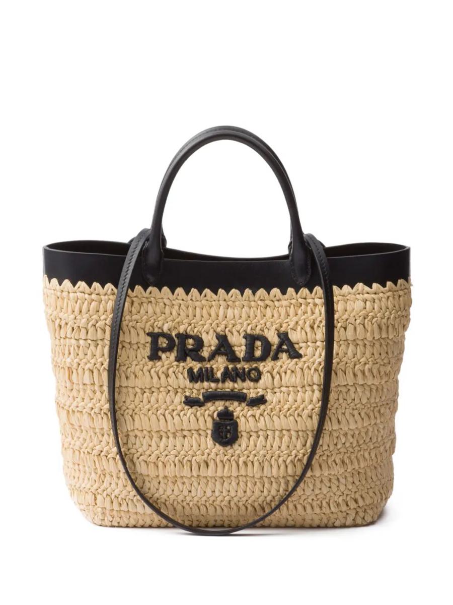 Prada Small Crochet And Leather Tote Bags