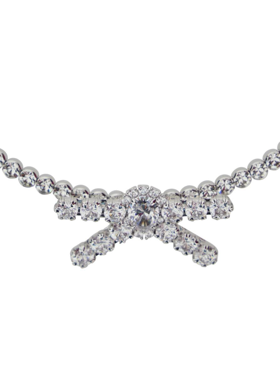 Metallic Chocker Necklace With All-Over Gemstone Embellishments And Bow Detail In Brass Blend Woman