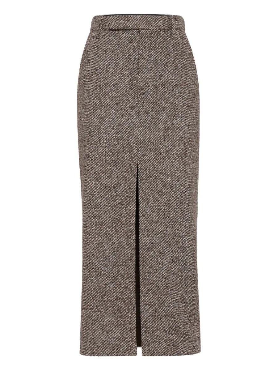 Brunello Cucinelli Wool And Silk Mélange Diagonal Sartorial Pencil Skirt With Monili Clothing