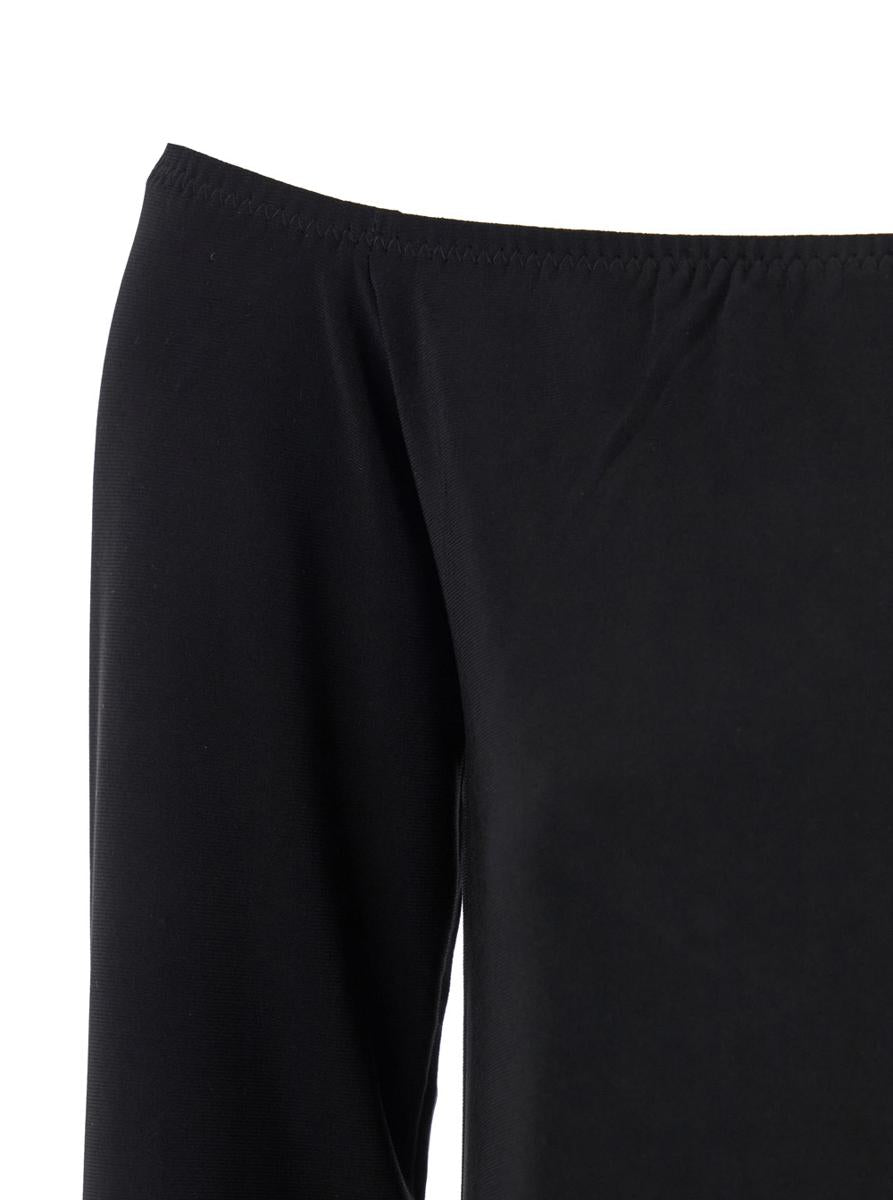 Black Off-Shoulder Top With Boat Neckline In Tech Fabric Stretch Woman