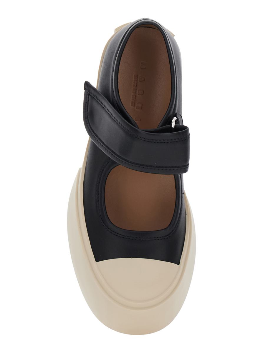 'Mary Jane' Black Sneaker With Hook And Loop Closure And Logo On The Back In Leather Woman