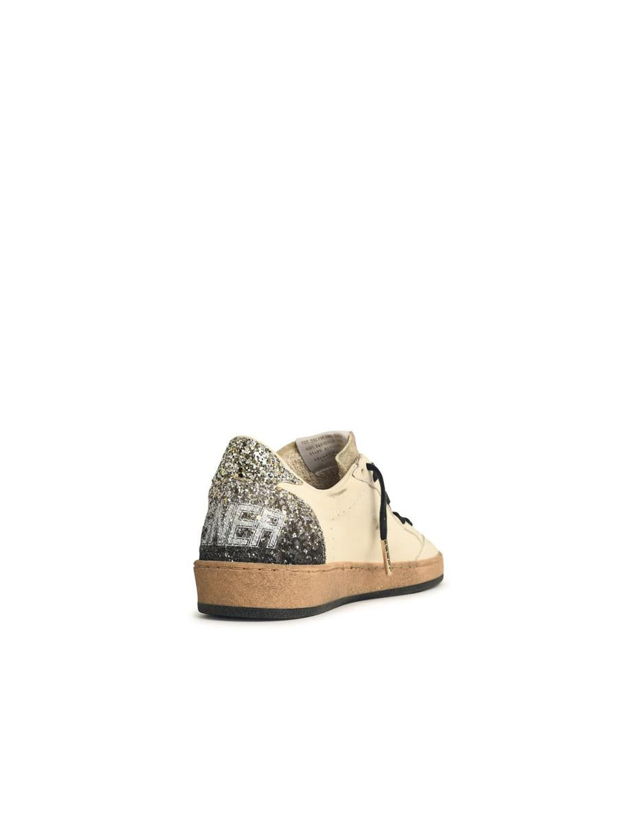 Golden Goose 'Ball-Star' White Leather Sneakers With Glitter Star And Heel