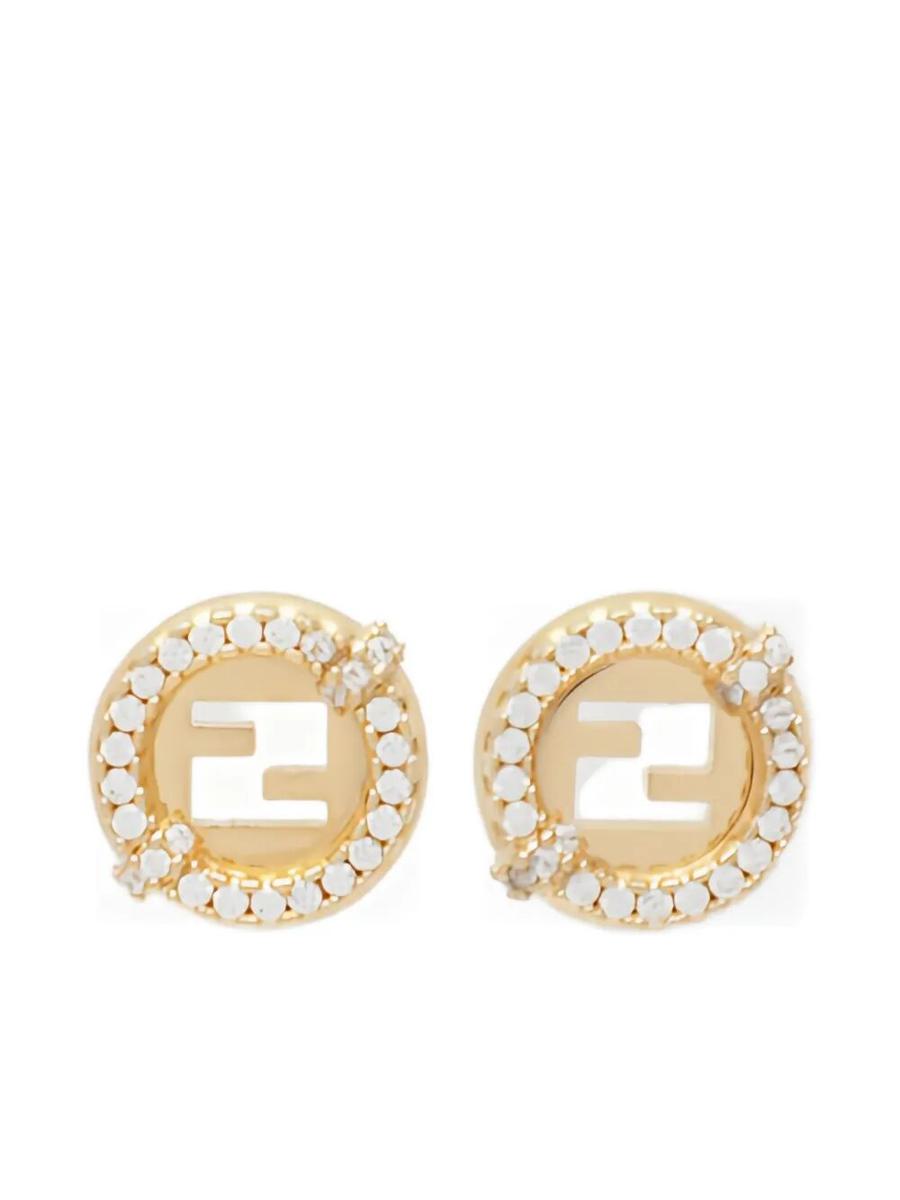 Fendi Ever Round Stud Earrings With White Crystal Bezels Accessories