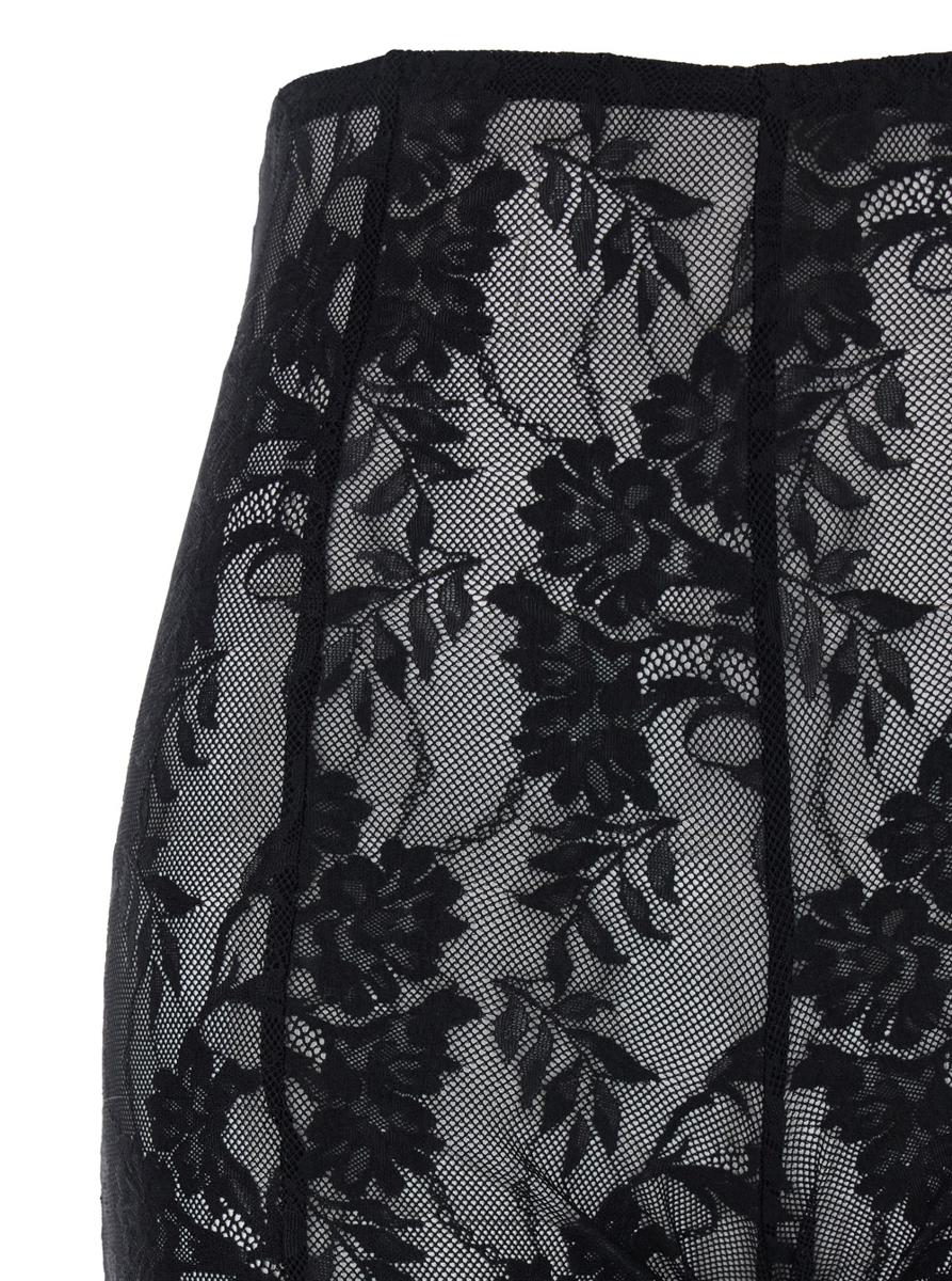 'Fishtail' Black Flared Pants With All-Over Floral Embroidery And Wide Leg In Tech Fabric Stretch Woman