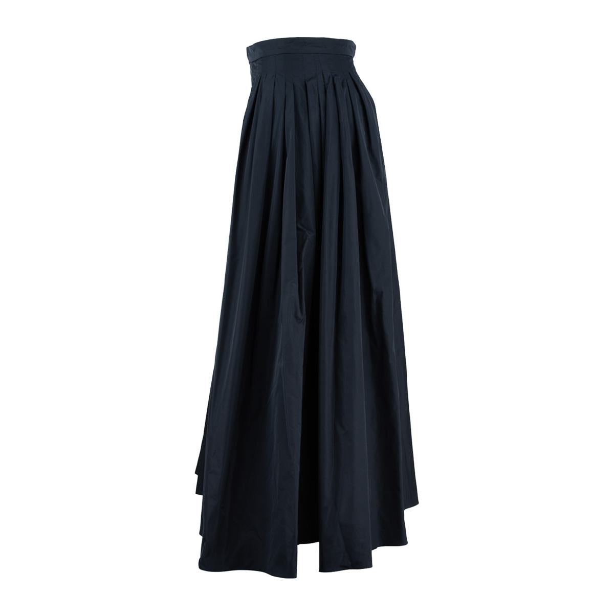Max Mara Navy Blue Taffeta Pleated Skirt