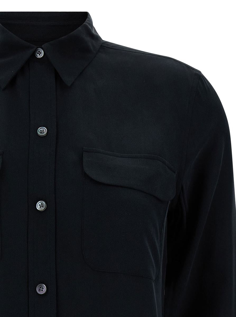 Black Silk Shirt With Pockets