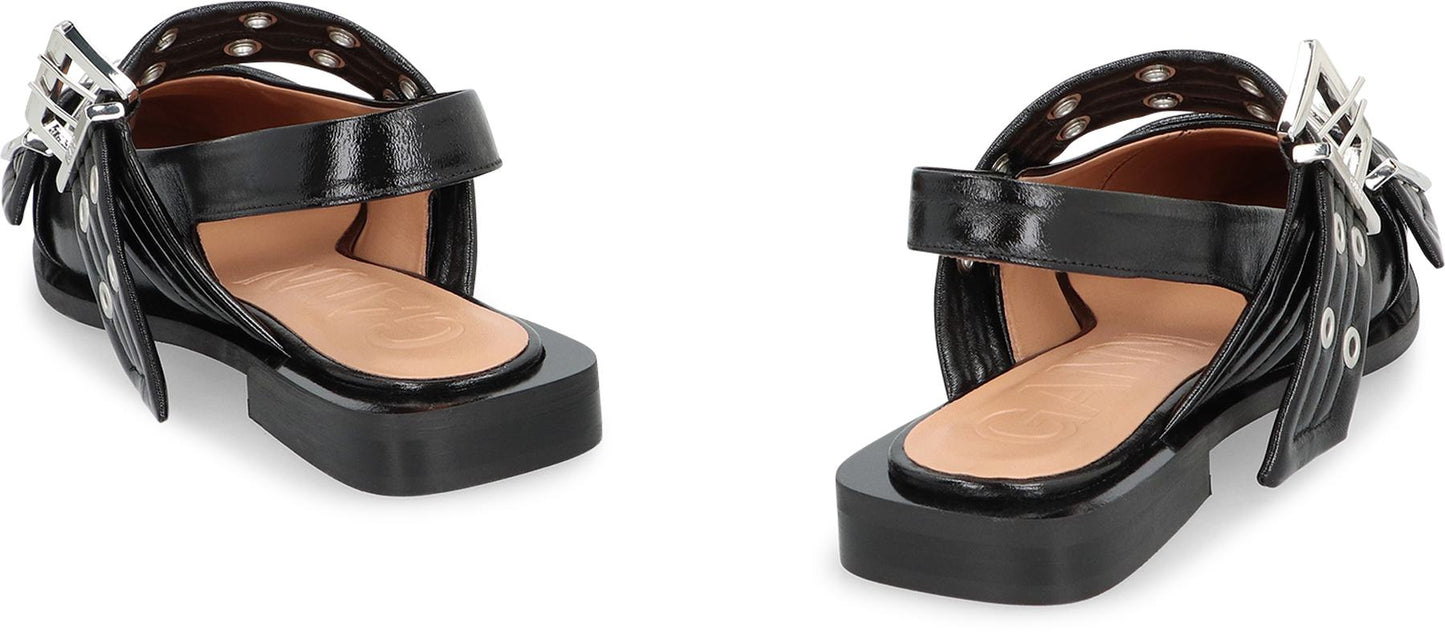 Ganni Feminine Buckle Faux Leather Slingback Pumps