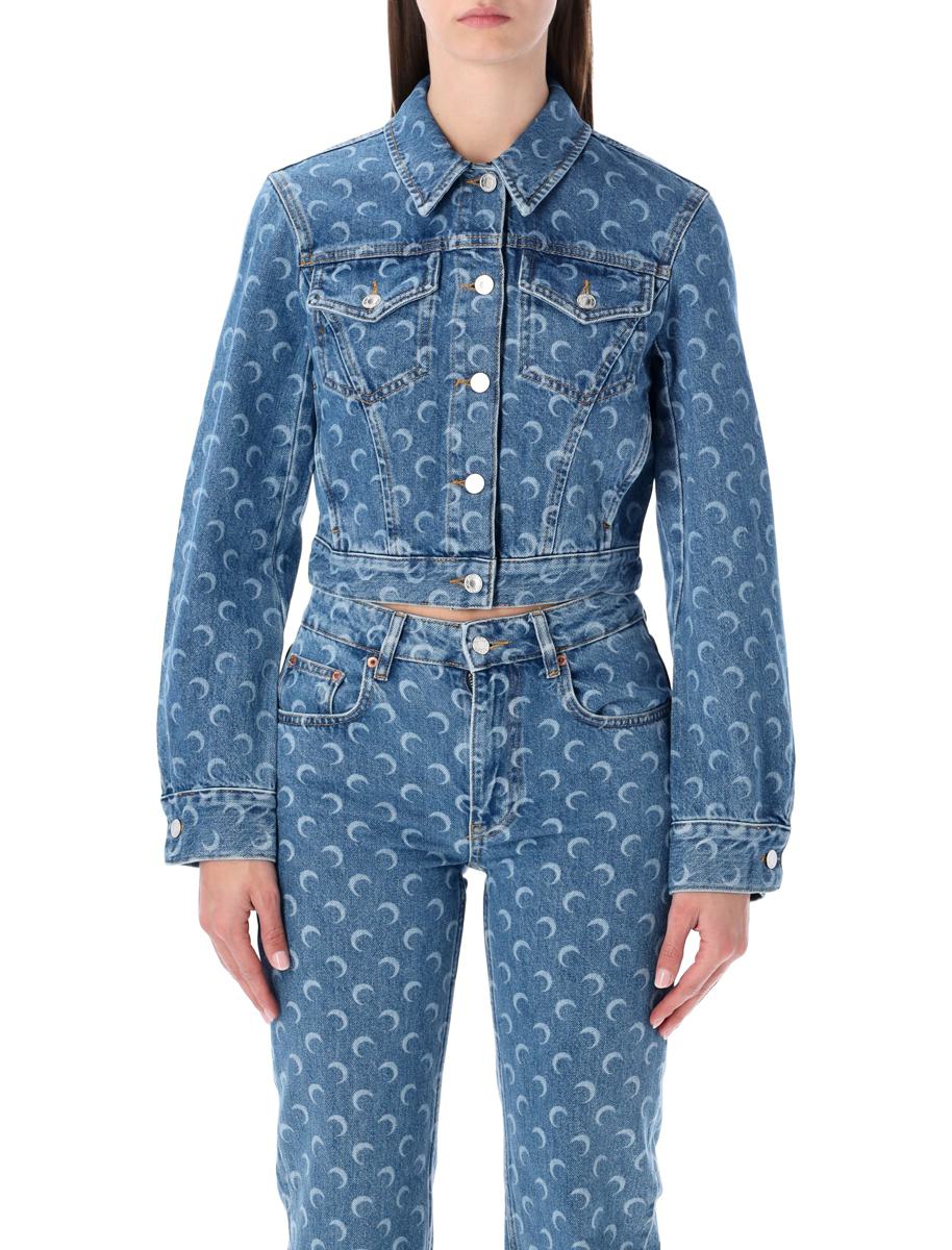 Marine Serre Moon Laser Blue Wash Cropped Denim Jacket – BALTINI