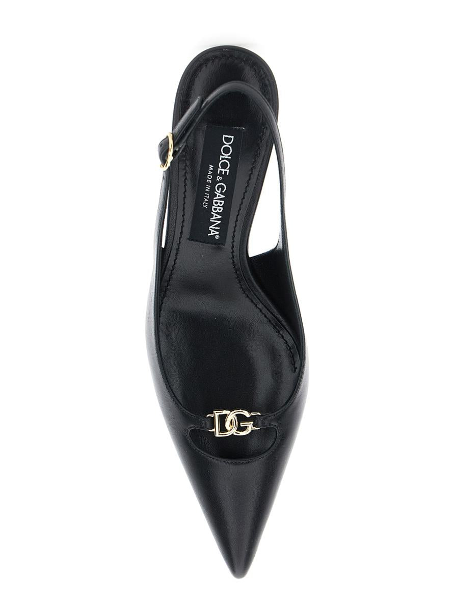 Black Slingback Pumps With Logo Plaque On The Front In Patent Leather Woman