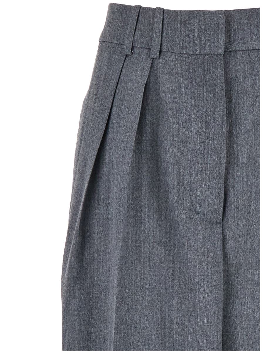 Grey Pants With Pences And Wide Leg In Wool Blend Woman