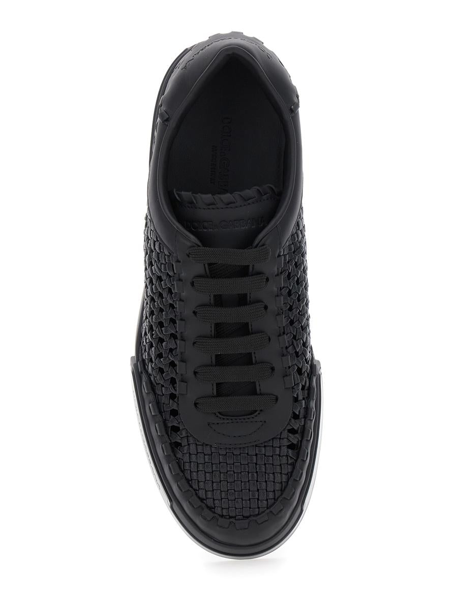 'Portofino' Black Sneakers With Mesh Inserts And Embossed Logo On The Side In Leather Man