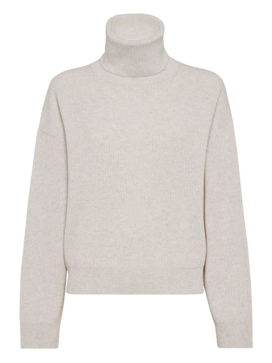 Brunello Cucinelli Cashmere Blend English Ribbed Turtleneck Sweater Clothing