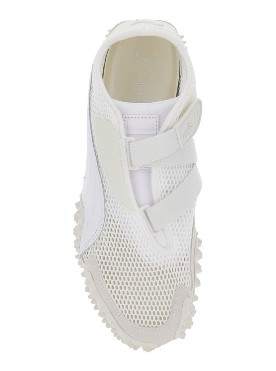 ‘Mostro' White Low Top Sneaker With Logo On Heel And Mesh Inserts In Fabric Unisex