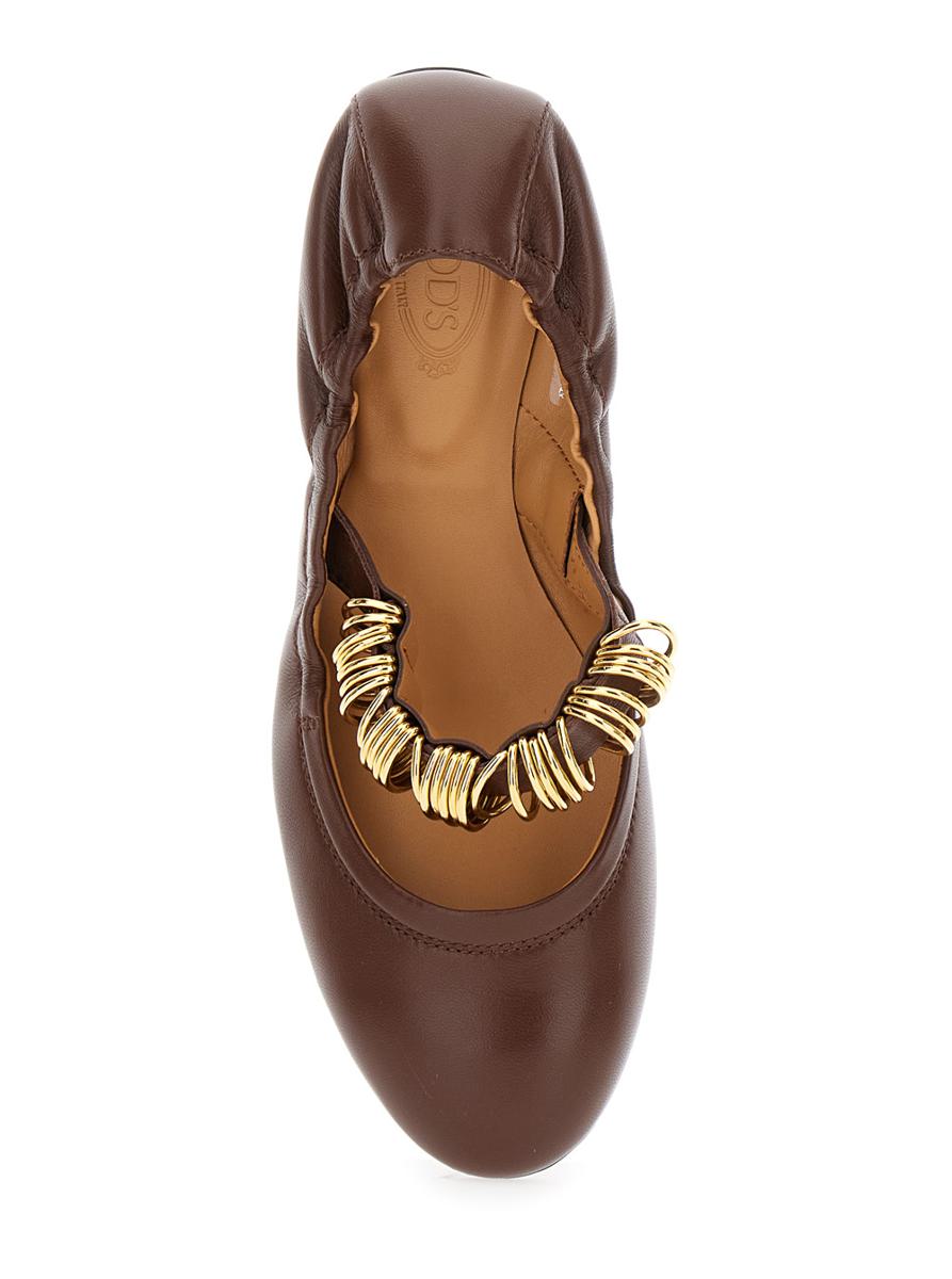 'Dee' Brown Ballerinas With Decorative Rings On The Front In Leather Woman