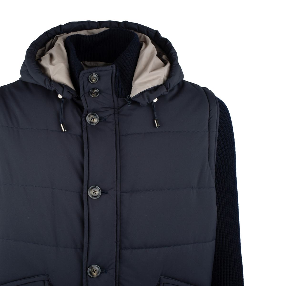 Barba Blue Jacket With Removable Knit Sleeves