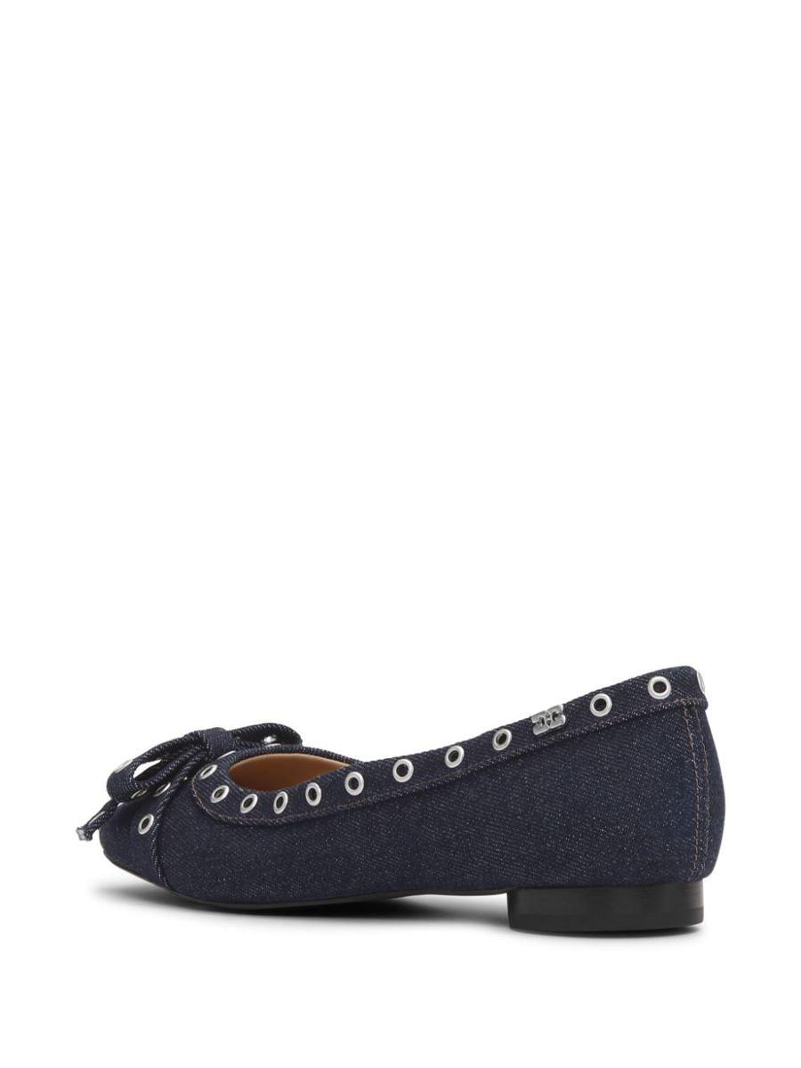 Ganni Blu Navy Ballerina Flats Embellished With Silver Studs