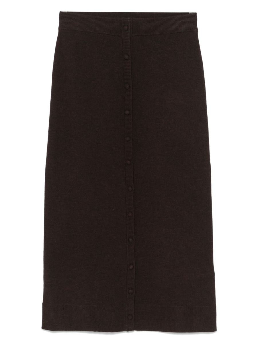 Victoria Beckham Brown Button-Detail Midi Skirt