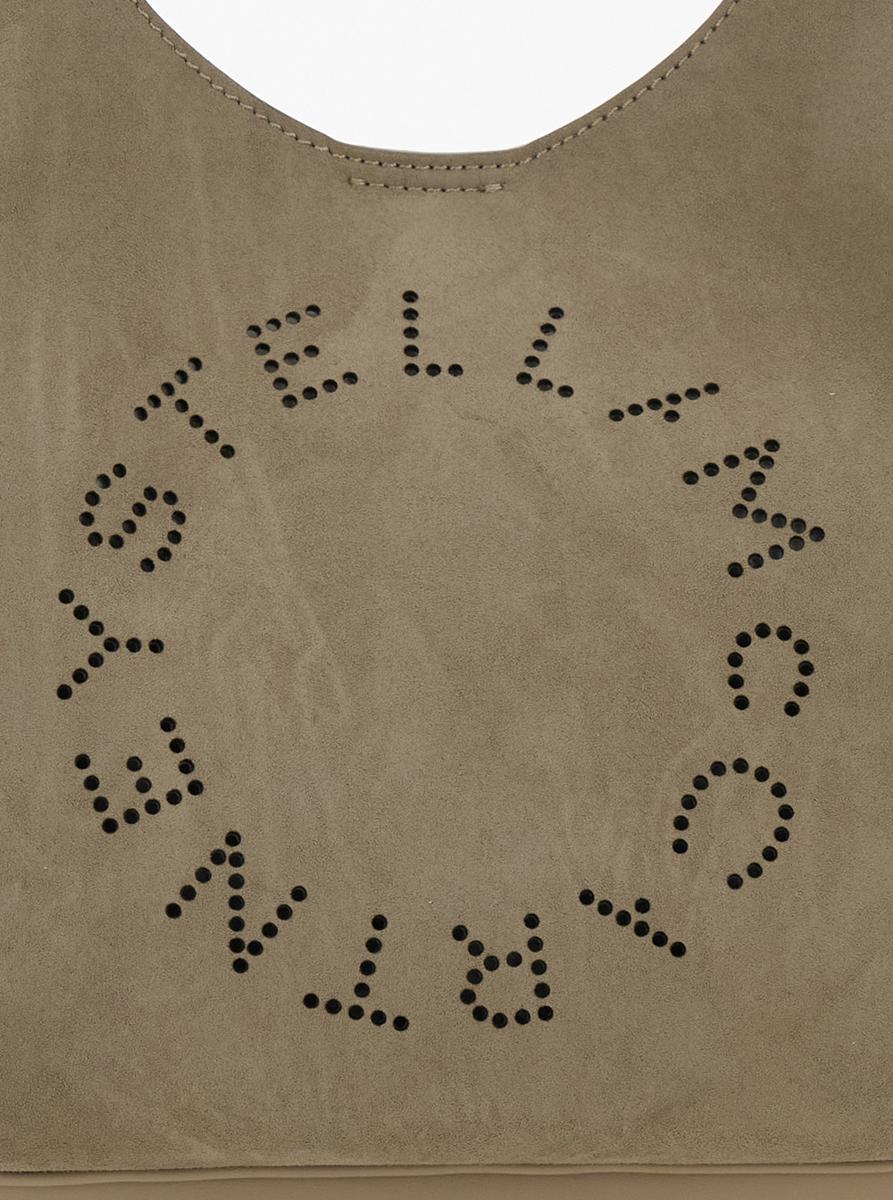 Beige Shoulder Bag With Maxi Logo Lettering On The Front In Ecosuede Woman