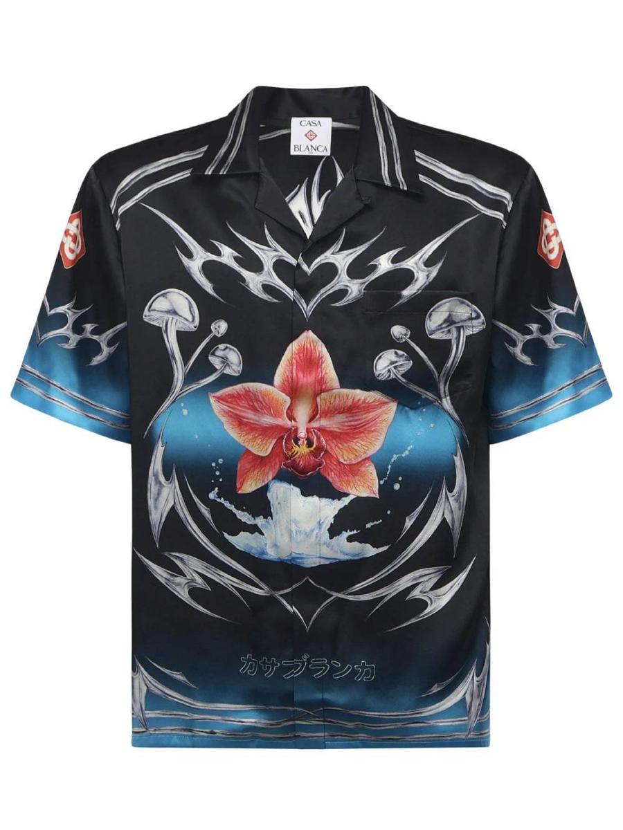 Casablanca Black Silk Shirt With Graphic Design
