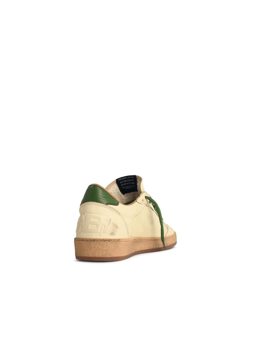 Golden Goose 'Ball-Star' White Nappa Leather Sneakers With Green Star And Heel