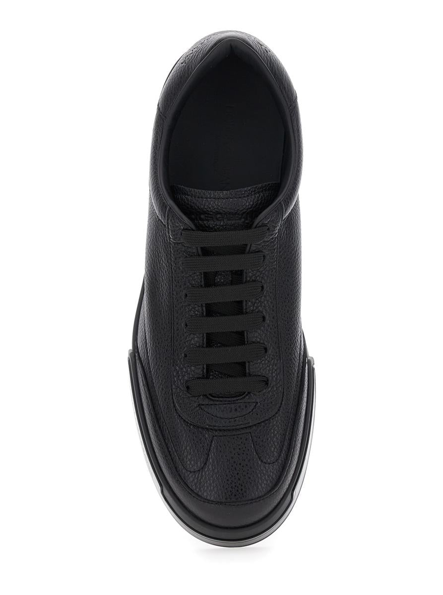 'Portofino' Black Sneaker With Logo Print On The Sole In Hammered Leather Man