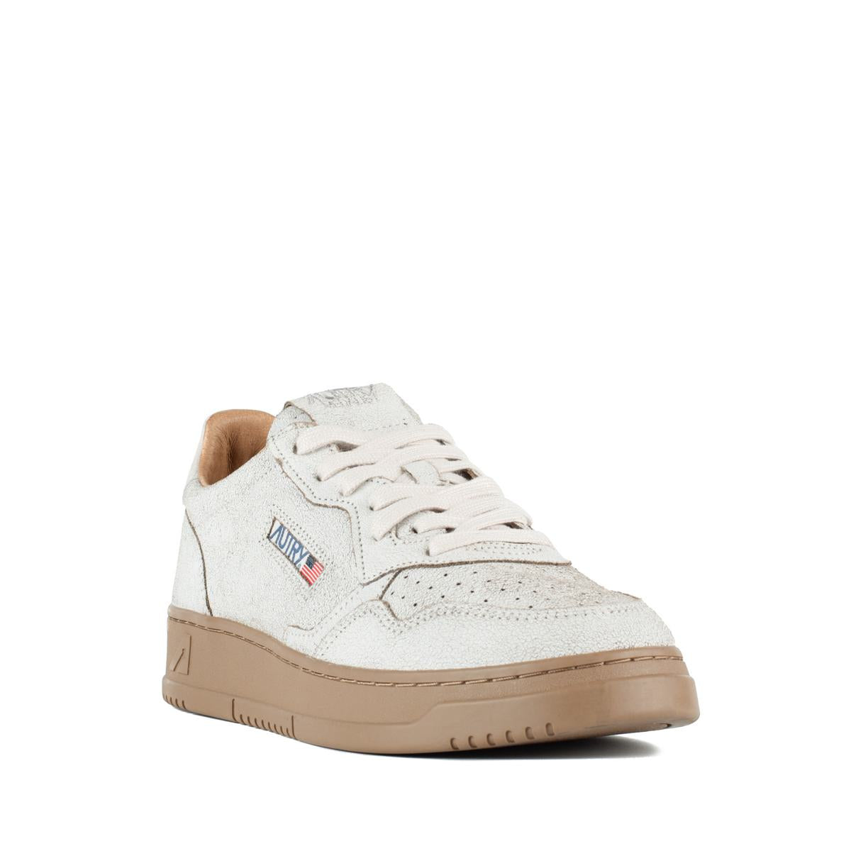 Autry White And Tobacco Brown Scraped Effect Suede Medalist Low Sneakers
