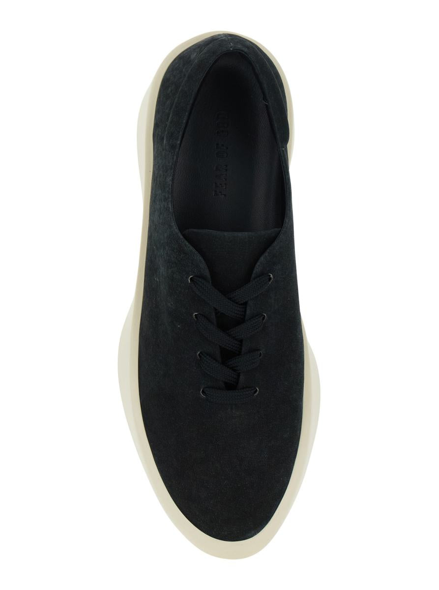 Black Low Top Sneakers With Logo Patch On The Rear In Suede Man