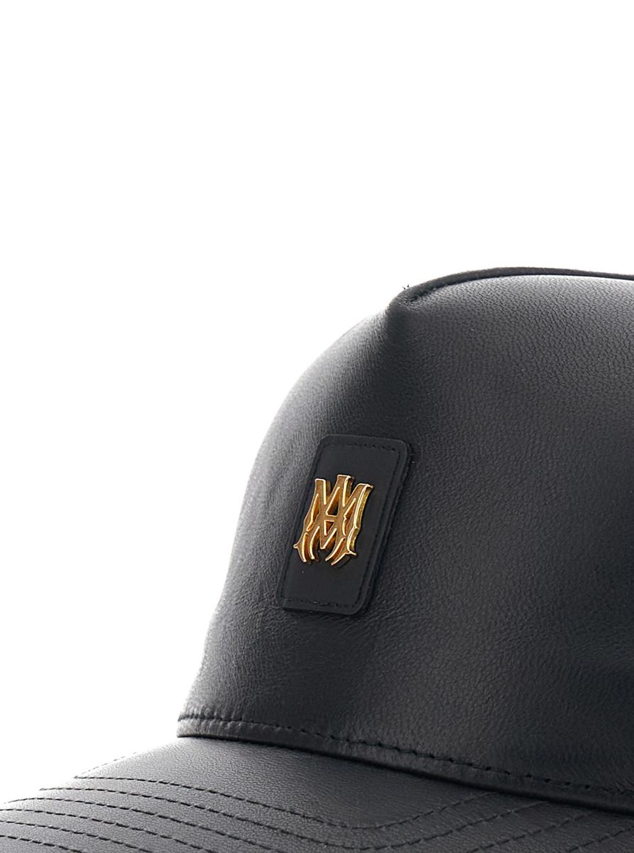 Black Baseball Cap With Mesh Details And Logo Patch On The Front In Leather Man