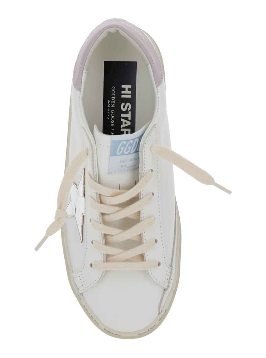 'Hi Star' White Low Top Sneakers With Laminated Star Patch On The Side In Leather Woman