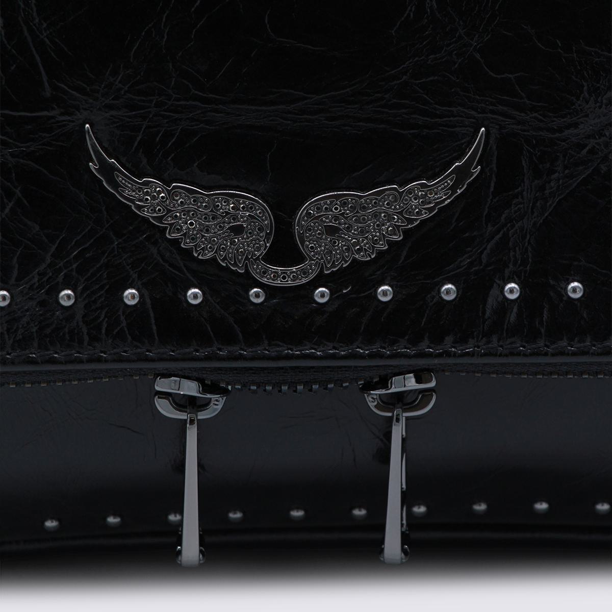 Zadig&Voltaire Black Leather Rock Ii Vintage Patent Studs Shoulder Bag
