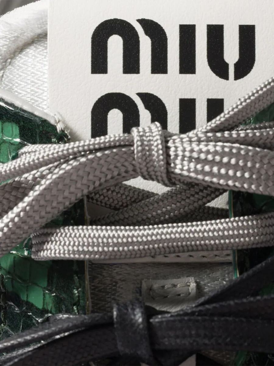 Miu Miu Gymnasium Technical Fabric And Python-Print Ayers Leather Sneakers Shoes