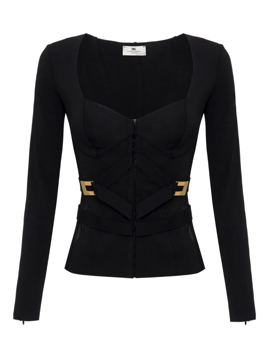 Elisabetta Franchi Fitted Stretch Fabric Blazer With Logo Detail