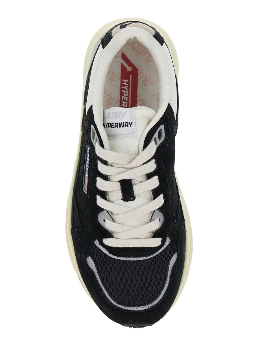 'Hyperway' Black Low Top Sneakers With Logo Patch On Tongue And Side In Suede And Mesh Woman