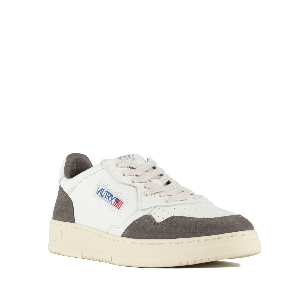 Autry Medalist Low Sneakers In White Leather And Suede Morel
