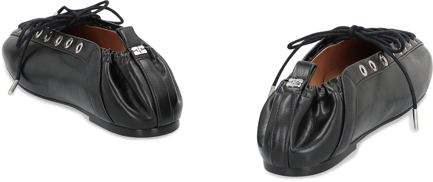 Ganni Faux Leather Ballet Flats